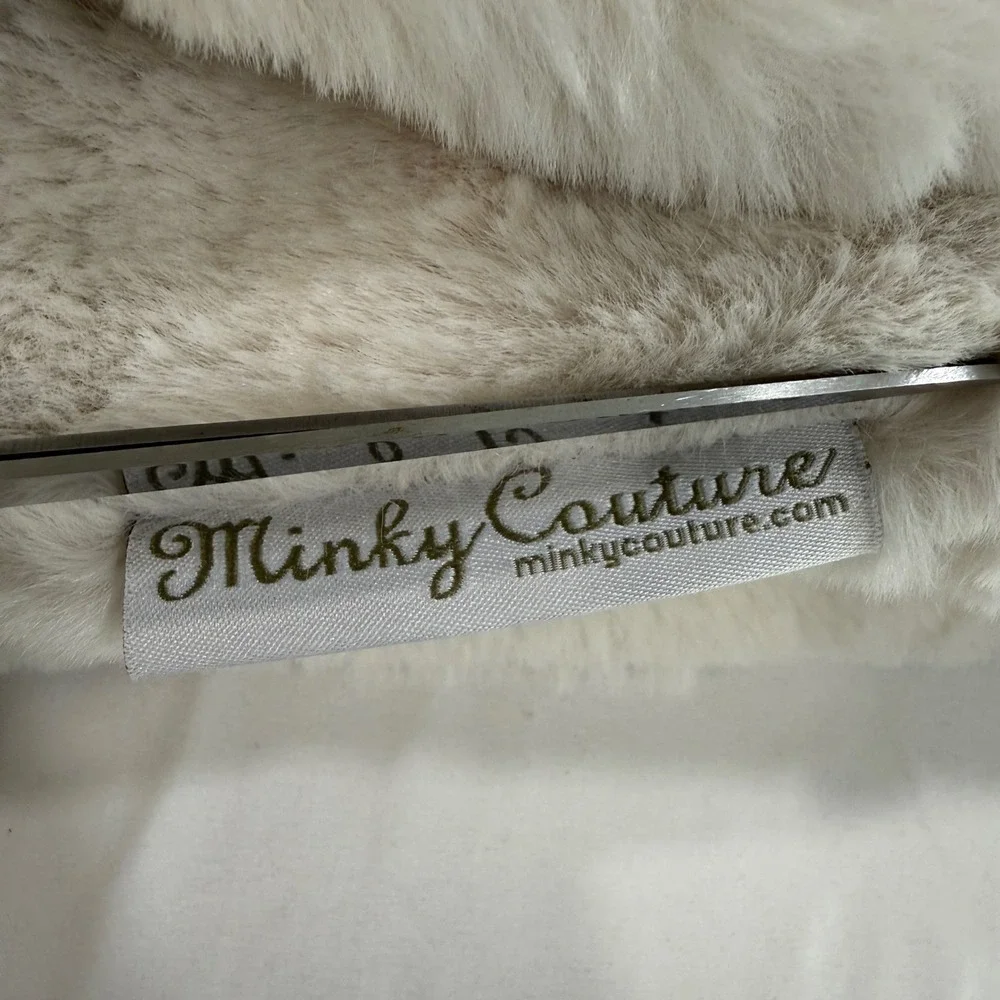 Minky Couture Urban Cream Faux Fur Throw Blanket Large 60x72 Plush Square Grid
